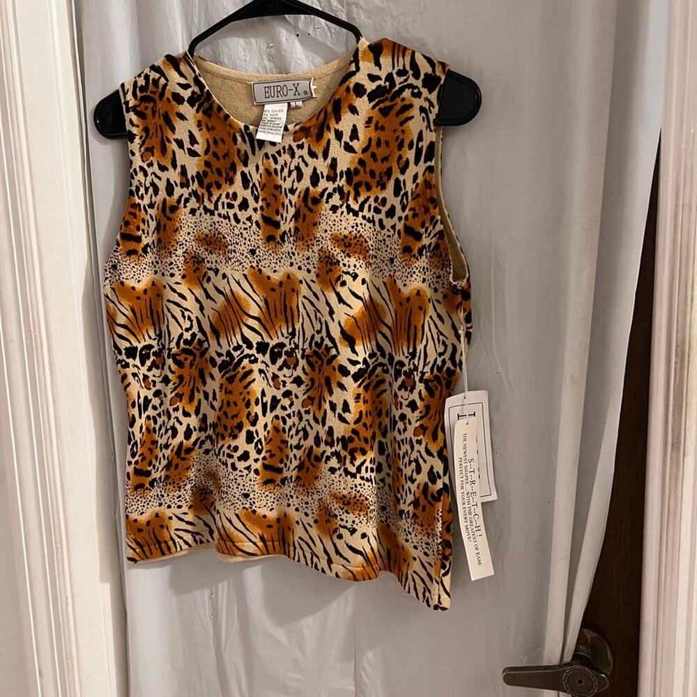 Euro-x animal print lightweight silk blend sweater size lg